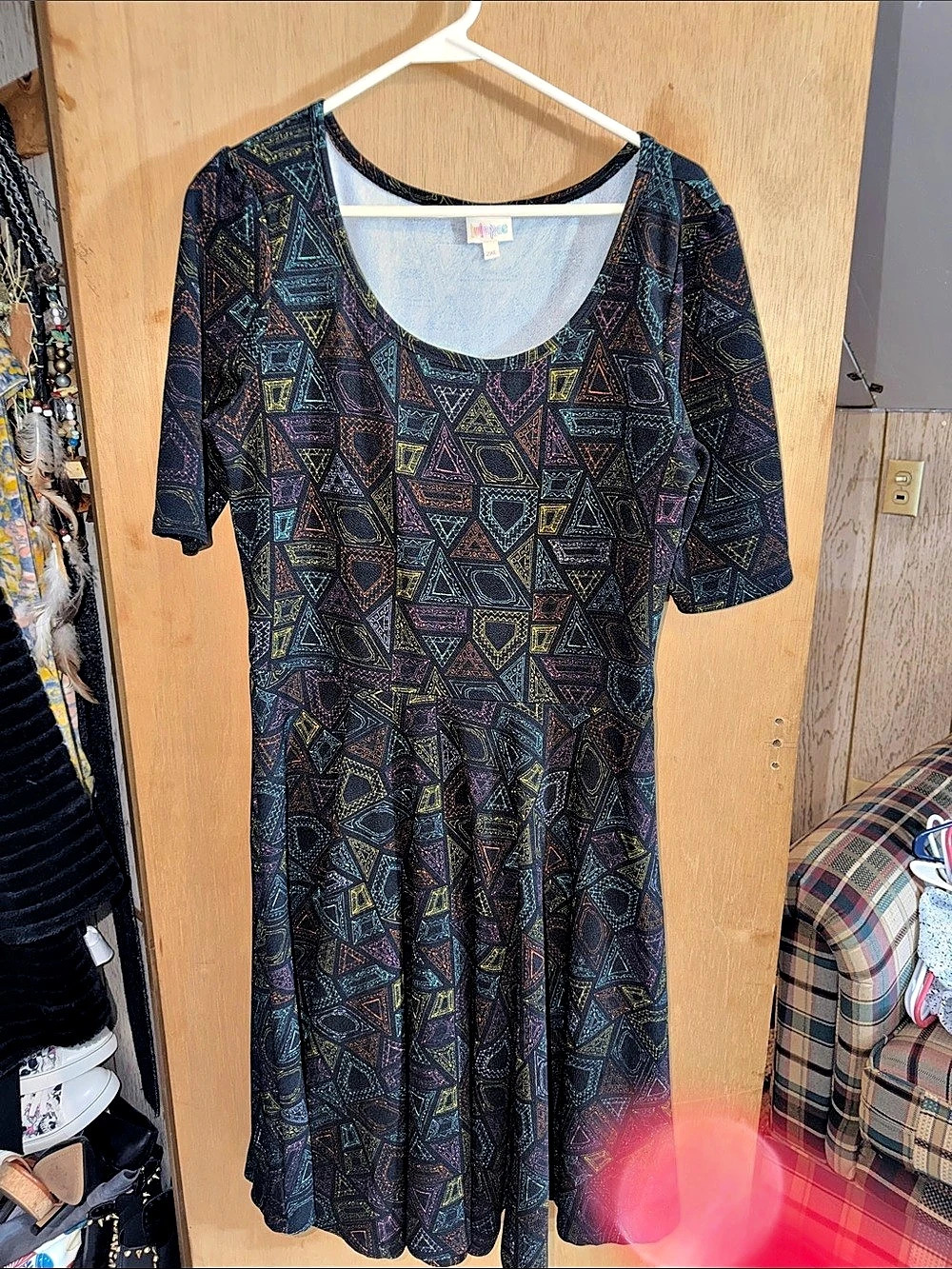 LuLaRoe Nicole Dress Geometric Midi Black & Multicolor 2XL